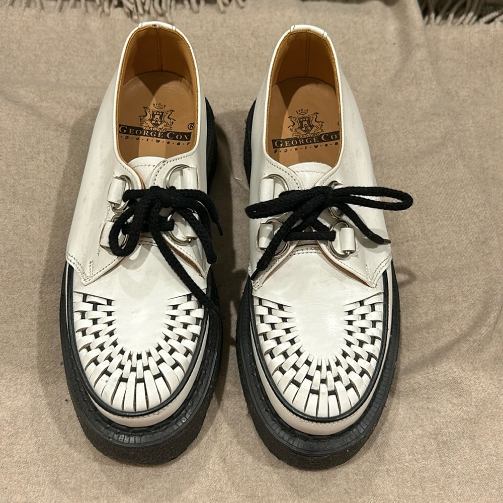 George Cox white leather platform shoes